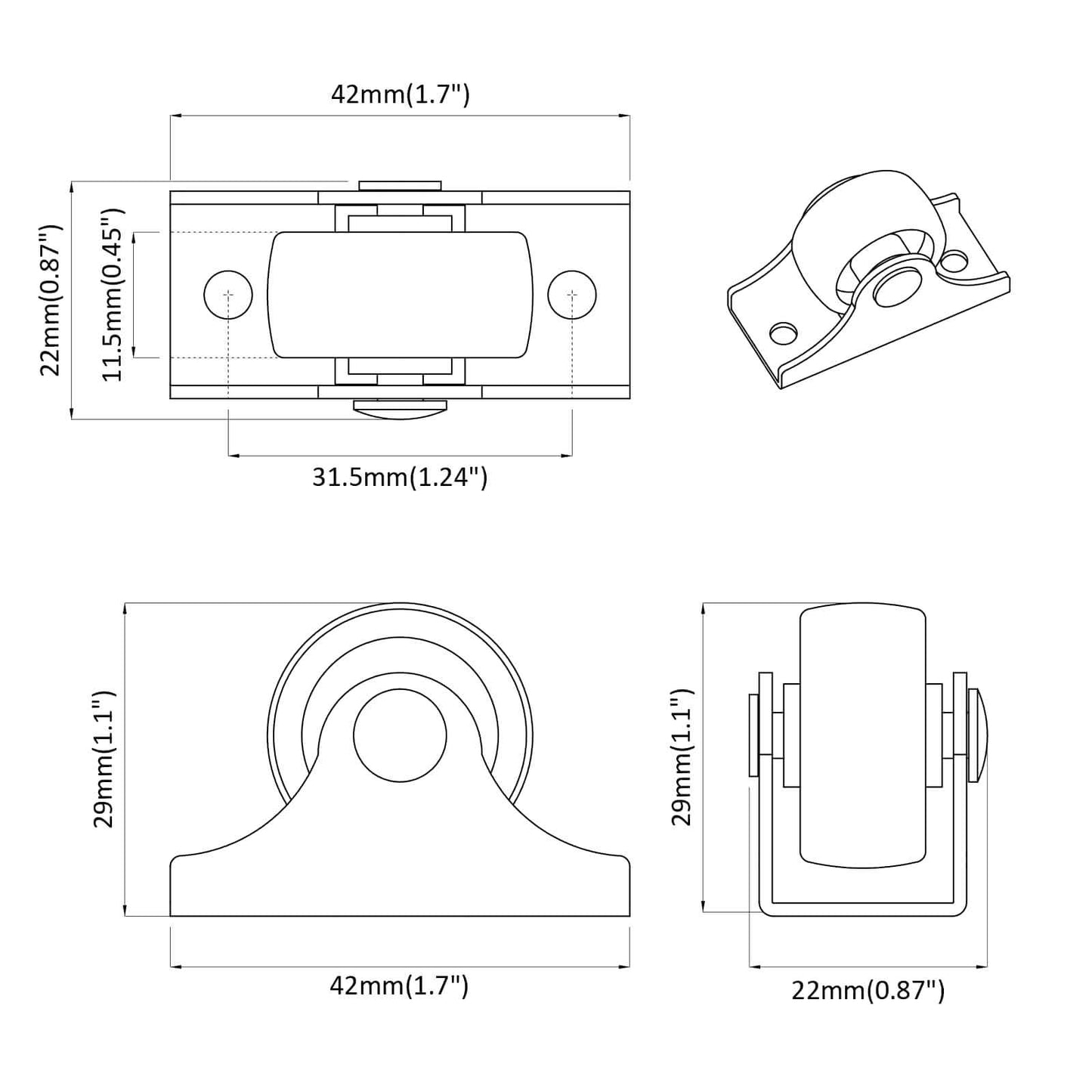 Caster 2 pcs Wit 42 x 11,5 x 29 mm IJzer