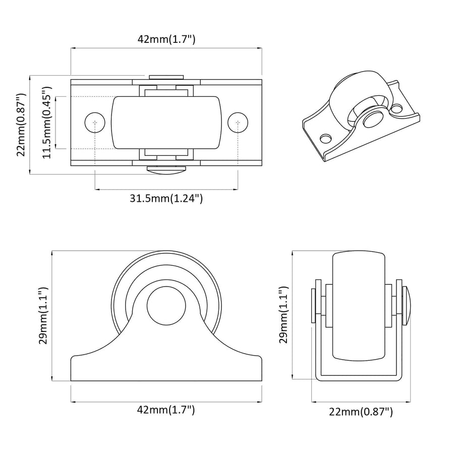 Caster 2 pcs Wit 42 x 11,5 x 29 mm IJzer