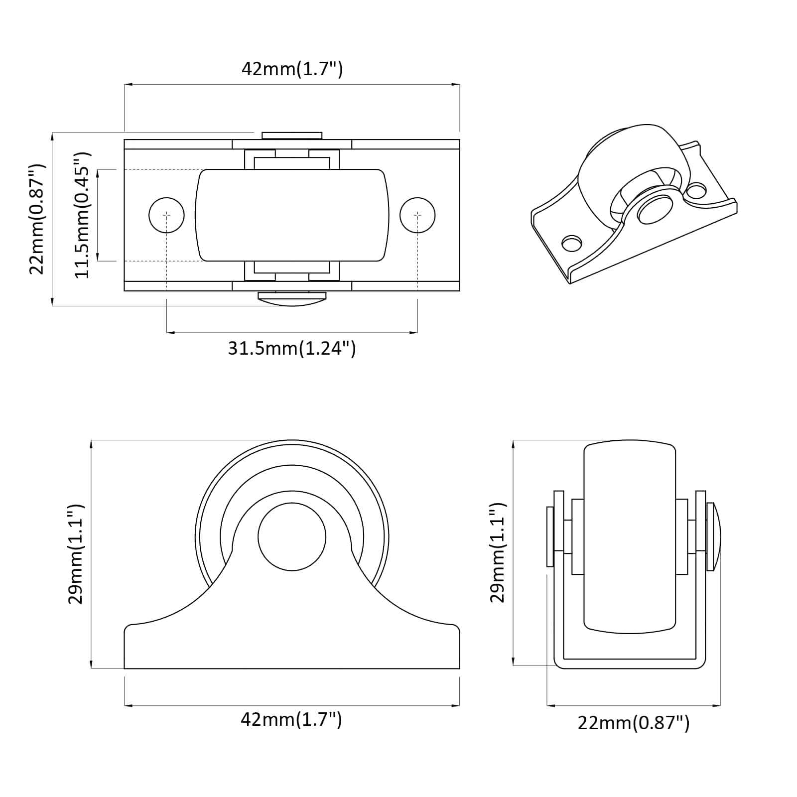 Caster 12 pcs Wit 42 x 11,5 x 29 mm IJzer