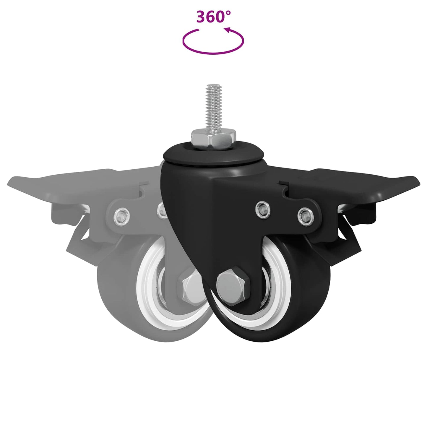 Wielen 2 pcs Zwart M6 x 1.5 mm IJs en nylon