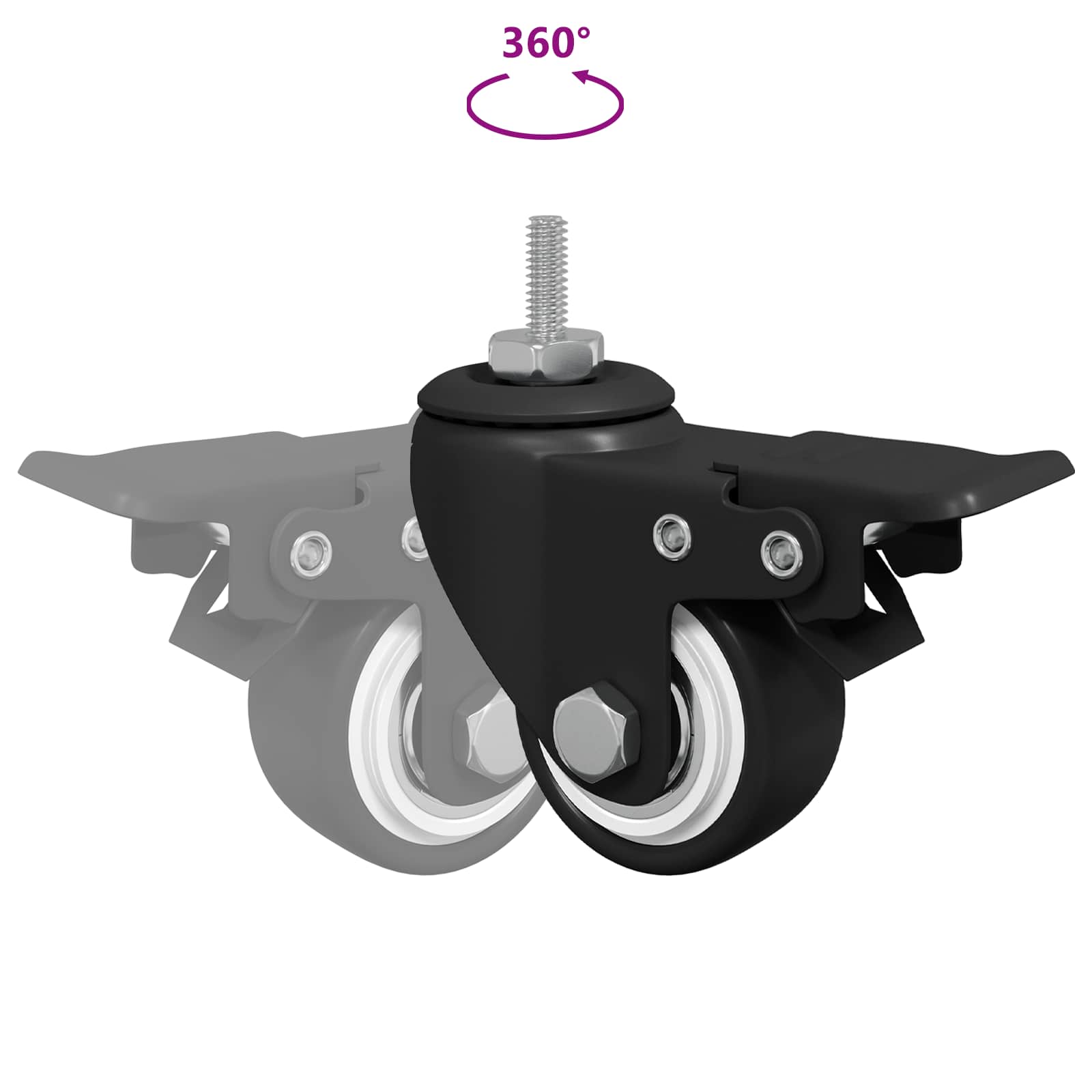 Wielen 2 pcs Zwart M6 x 1.5 mm IJs en nylon