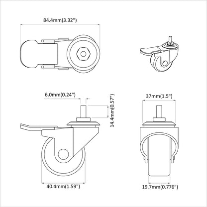 Wielen 2 pcs Zwart M6 x 1.5 mm IJs en nylon