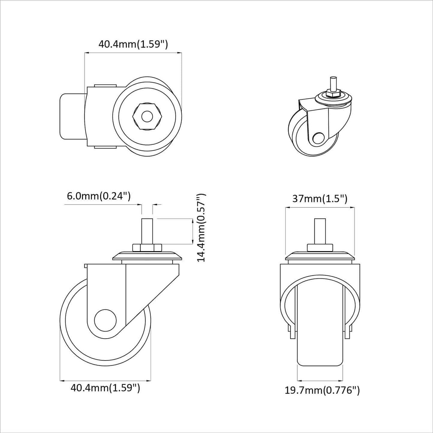 Zwenkwiel 2 pcs Zwart M6 mm IJs en nylon