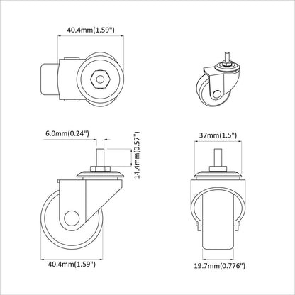 Zwenkwiel 2 pcs Zwart M6 mm IJs en nylon