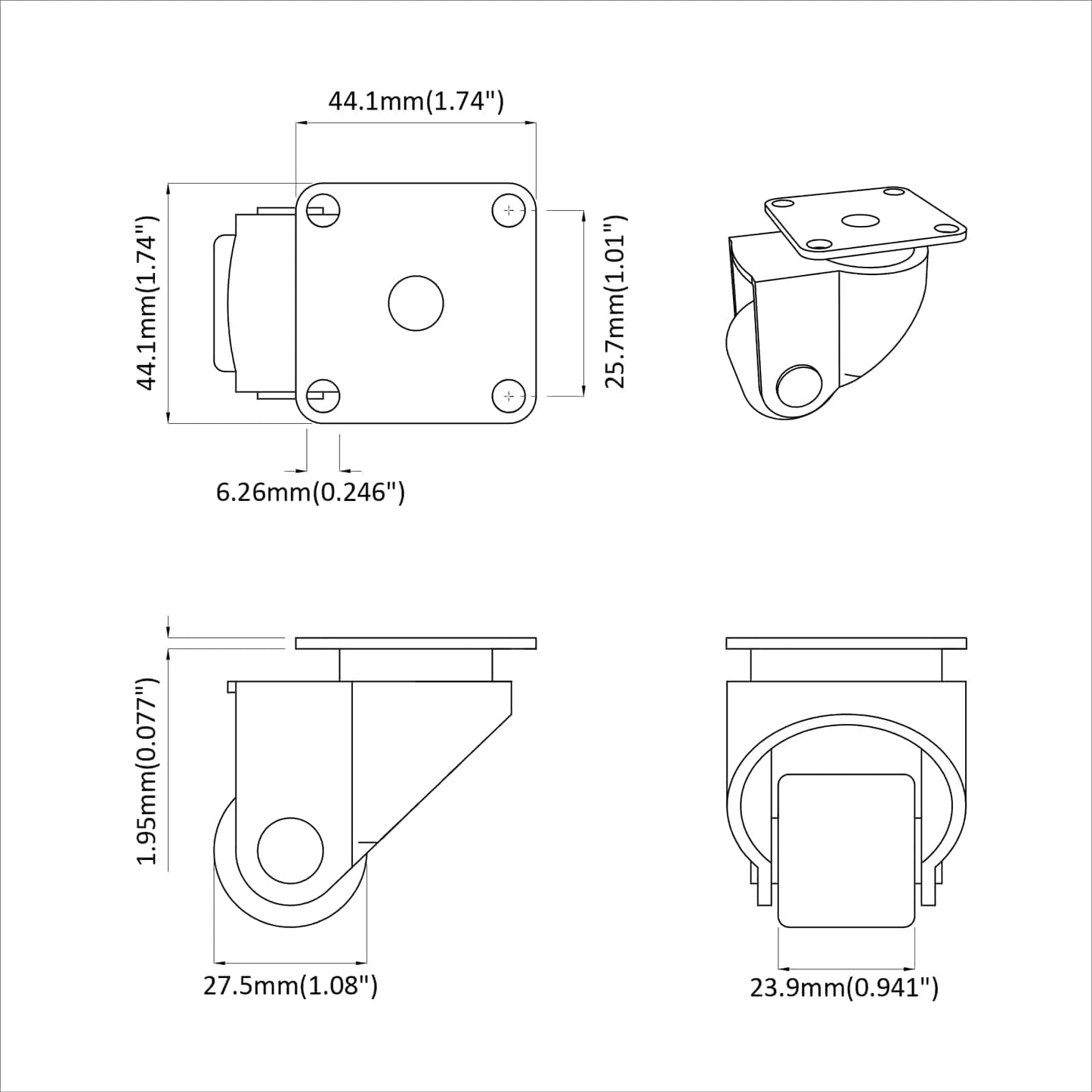 Caster 2 pcs Zilver 50 mm Nylon