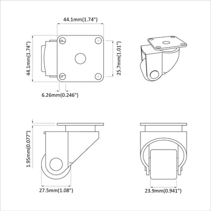 Caster 12 pcs Zilver 50 mm Nylon