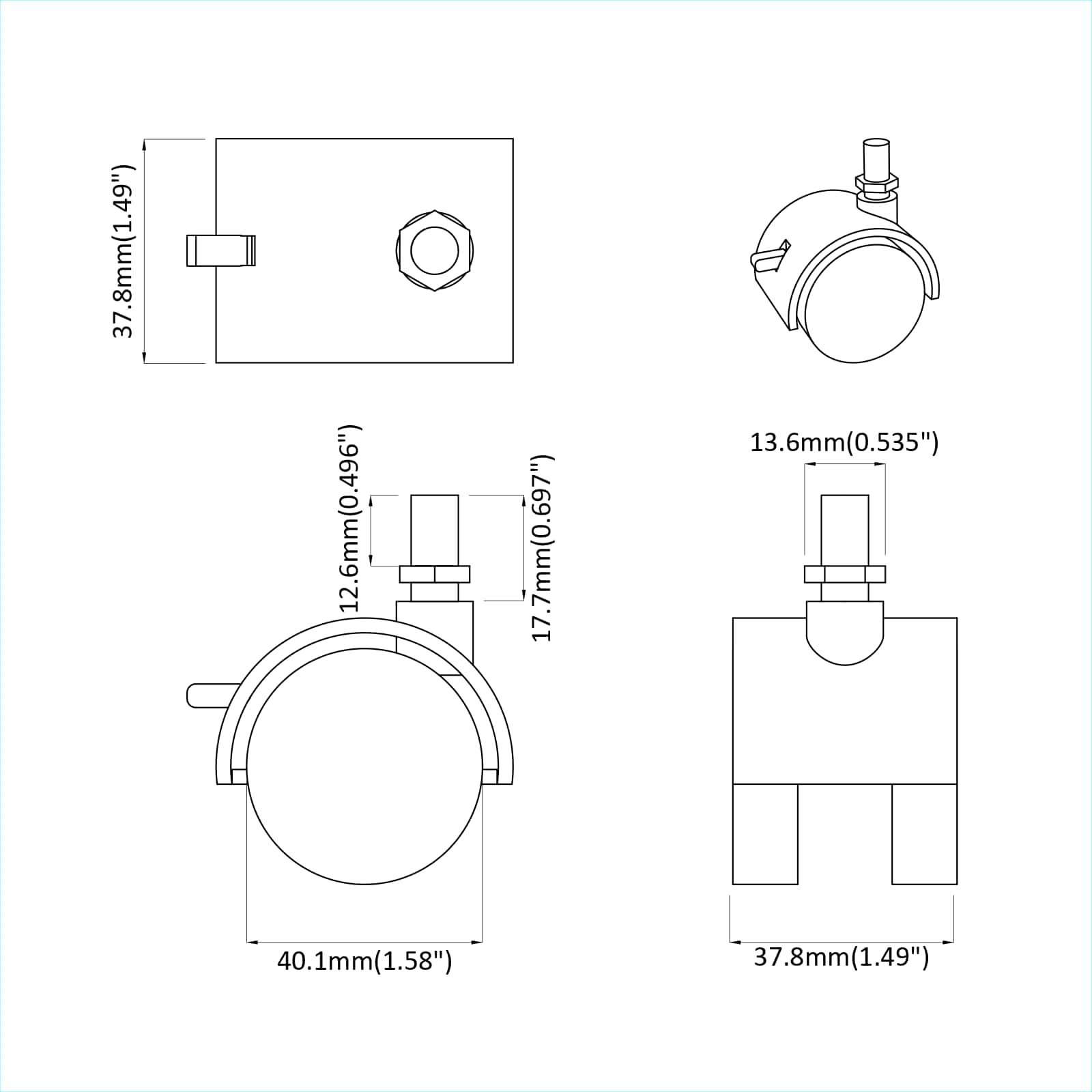Caster 2 pcs Zwart en Zilver 37,8 x 40 mm Ijzer en PP
