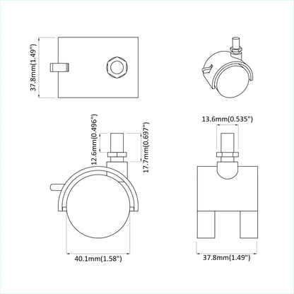 Caster 2 pcs Zwart en Zilver 37,8 x 40 mm Ijzer en PP