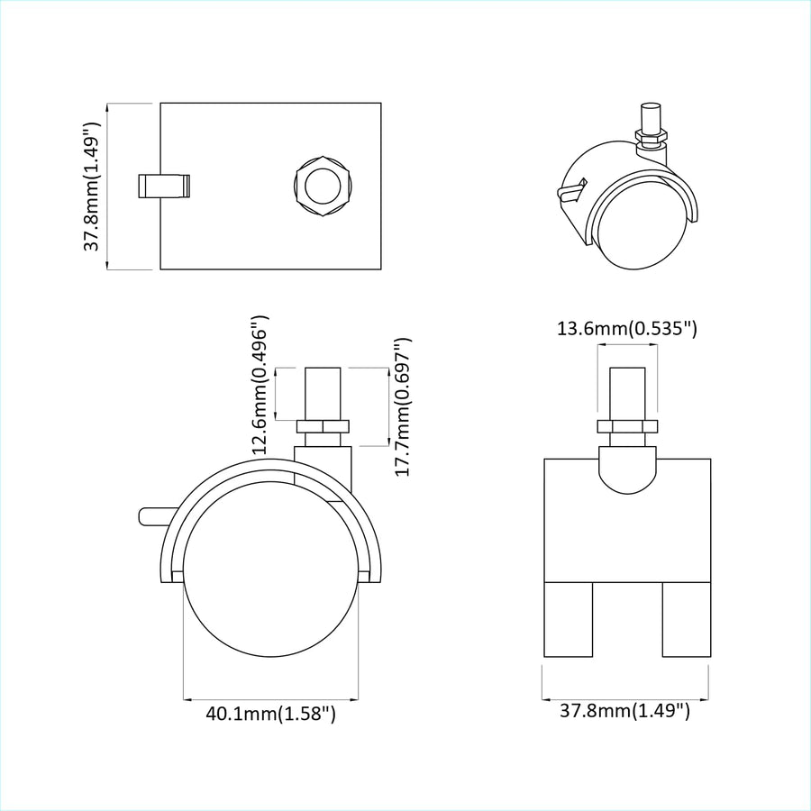 Caster 2 pcs Zwart en Zilver 37,8 x 40 mm Ijzer en PP