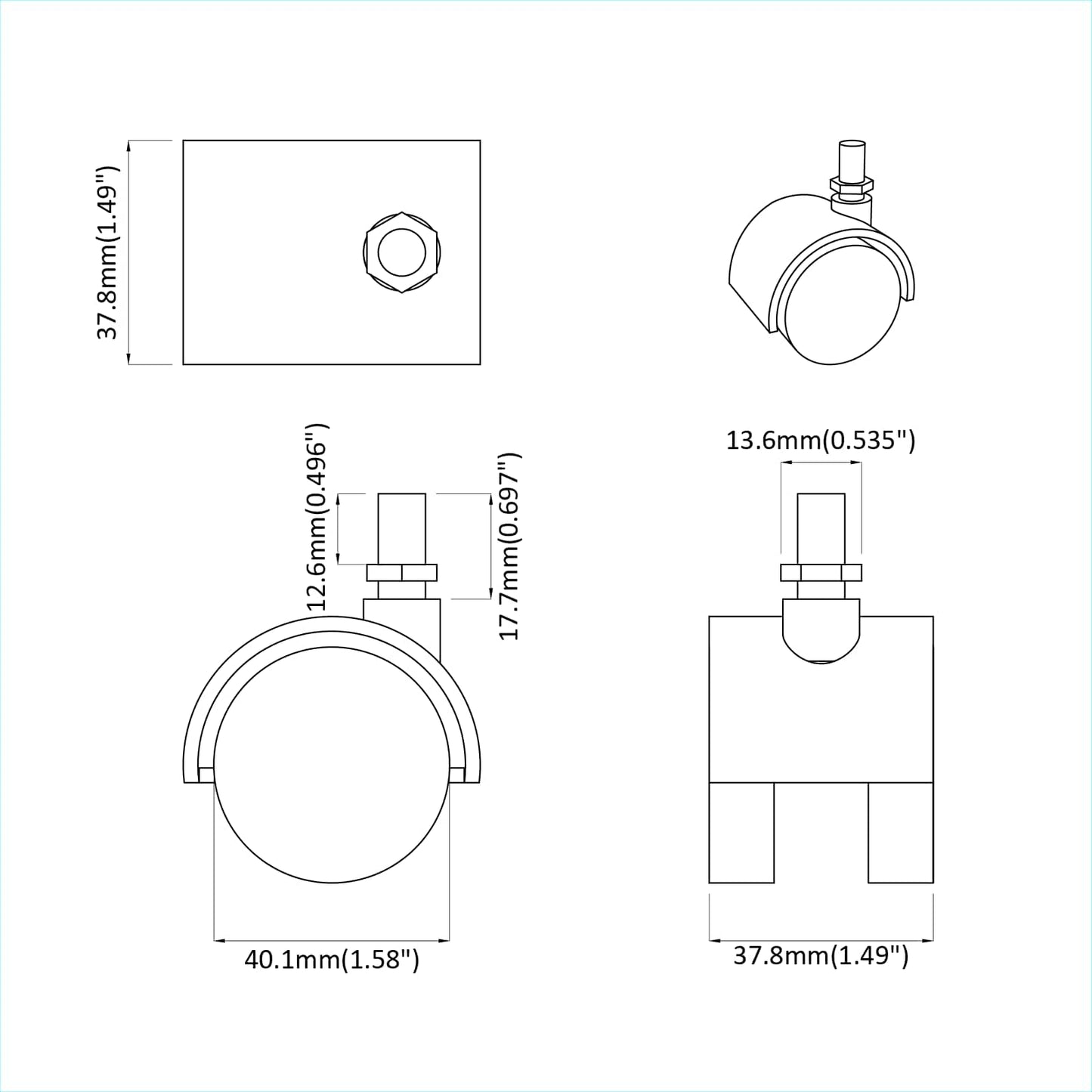 Wielen 2 pcs Zwart 40,1 x 40,1 x 37,8 mm PP en IJzer