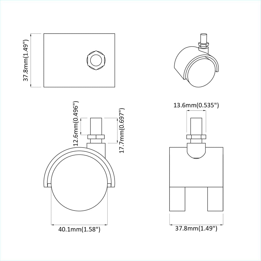 Wielen 2 pcs Zwart 40,1 x 40,1 x 37,8 mm PP en IJzer