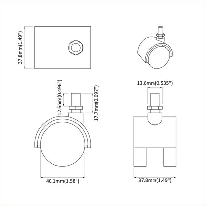 Wielen 12 pcs Zwart 40,1 x 40,1 x 37,8 mm PP en IJzer