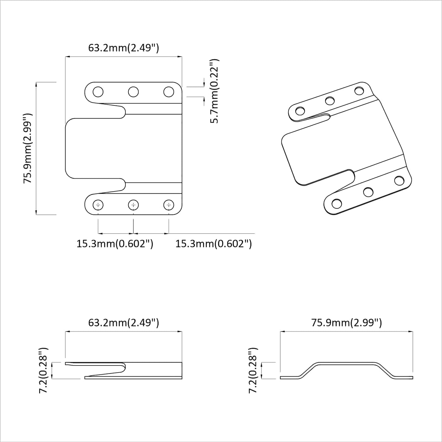 Flush Mount Beugel 2 pcs Zilver 75 x 66 mm Staal