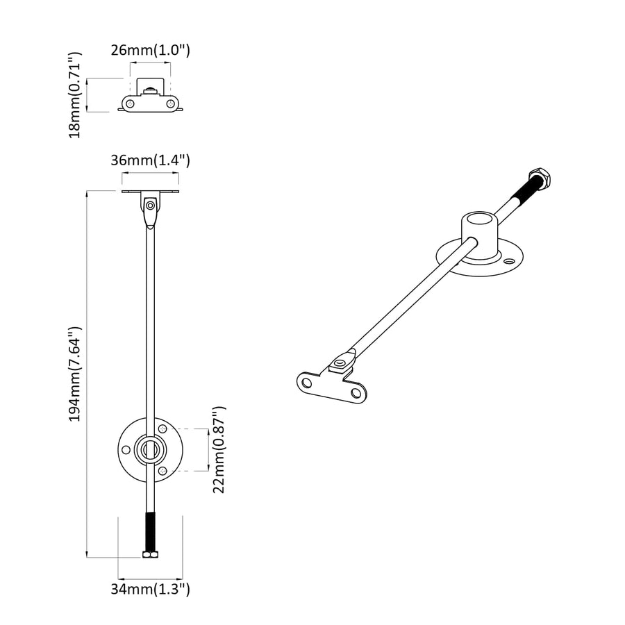 Deksel ondersteunend scharnier 12 pcs Zilver 194 x 36 x 18 mm