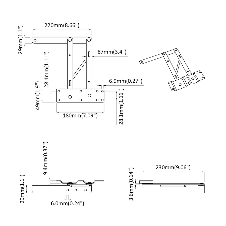 Bed liftmechanisme 2 pcs Zwart 34 x 9.5 x 4 mm IJzer