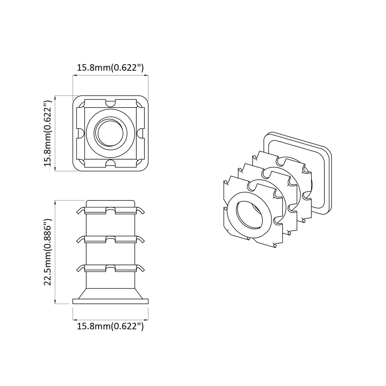 Draadbuis Invoeg 2 pcs Zwart en Zilver 15,8 x 15,8 x 22,5 mm