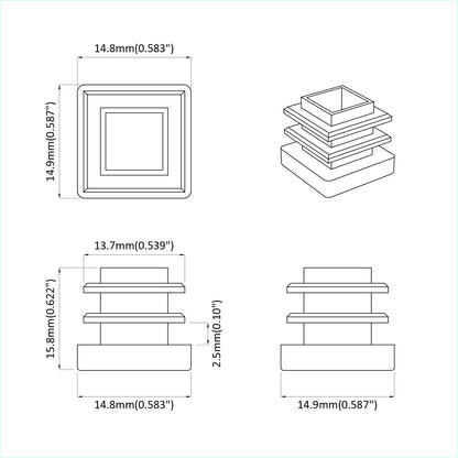 Einddoppen 12 pcs Zwart 15 x 15 x 15 mm PP