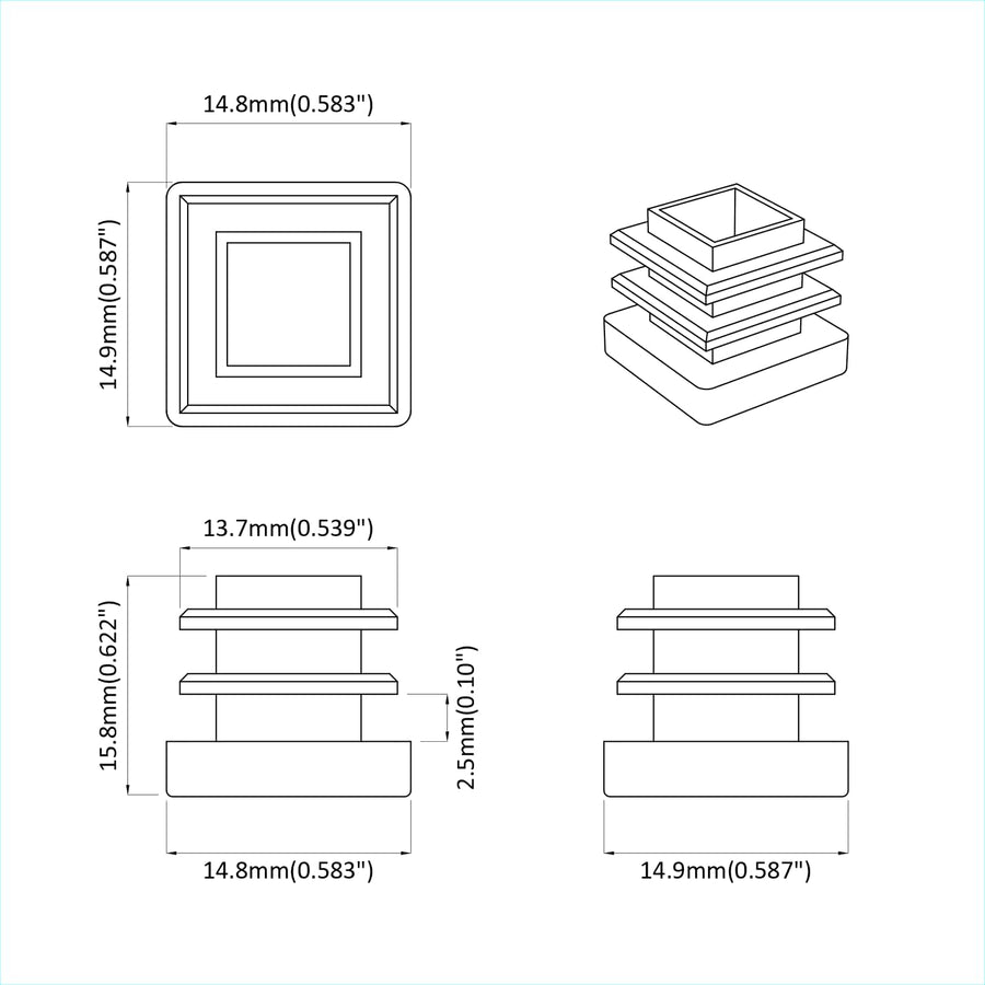 Einddoppen 12 pcs Zwart 15 x 15 x 15 mm PP