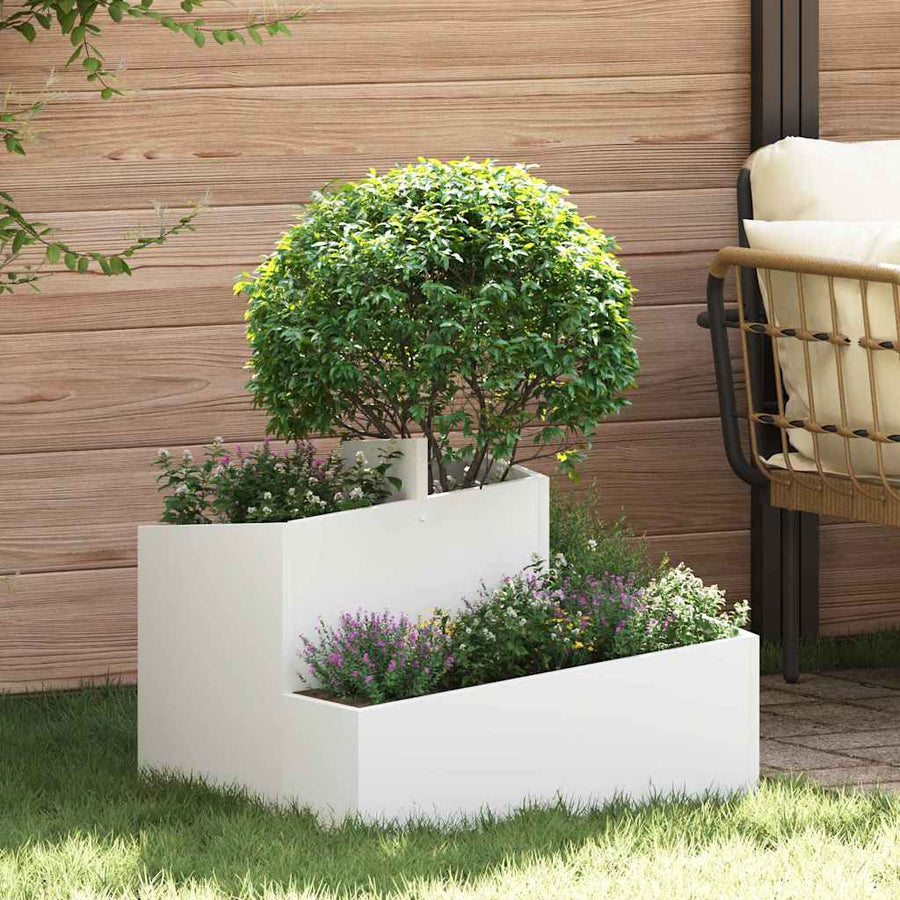 Tuin Bloempot Wit 60 x 60 x 50 cm Koudgewalst staal