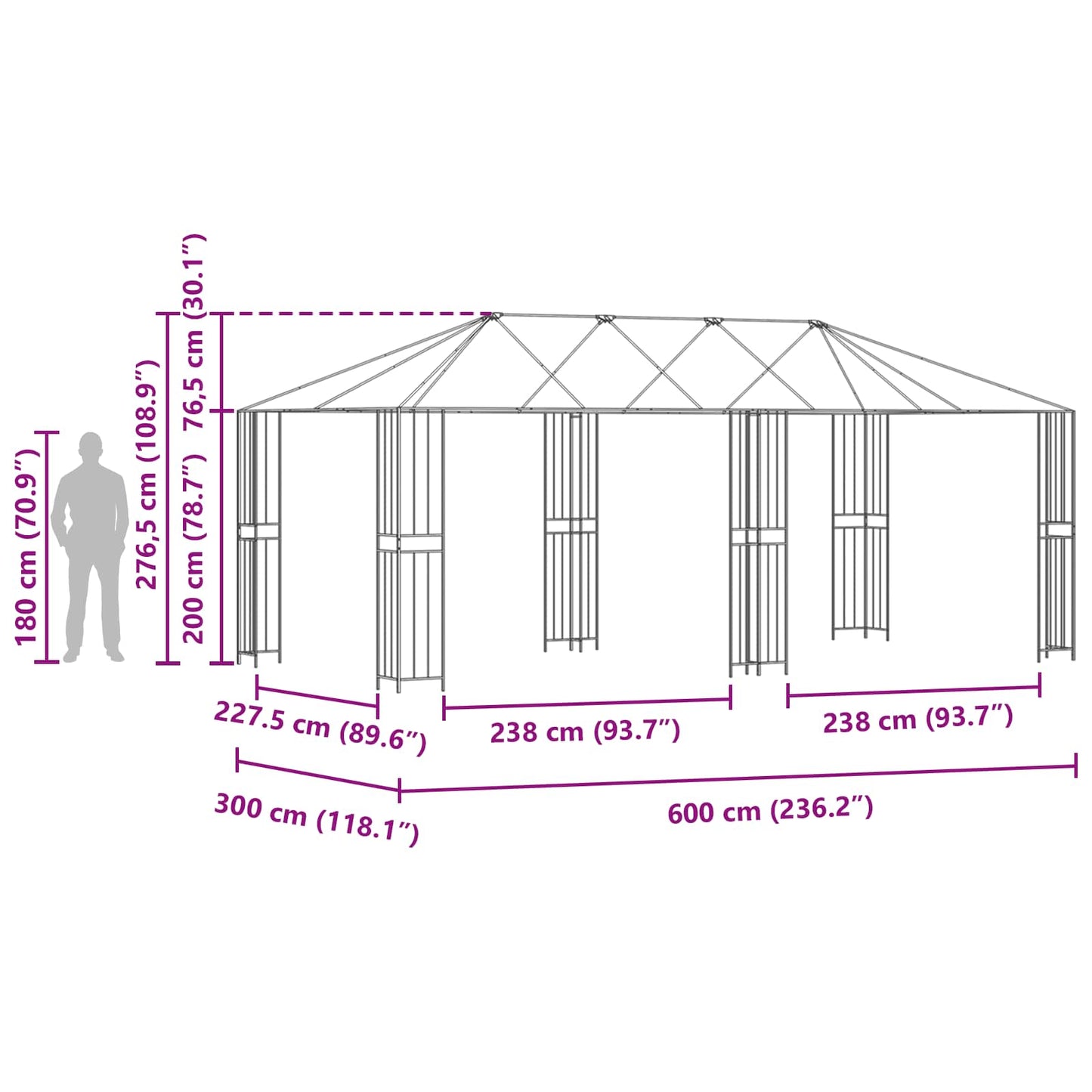 Gazebo Frame 6 x 3 m Zwart Staal