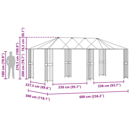 Gazebo Frame 6 x 3 m Zwart Staal
