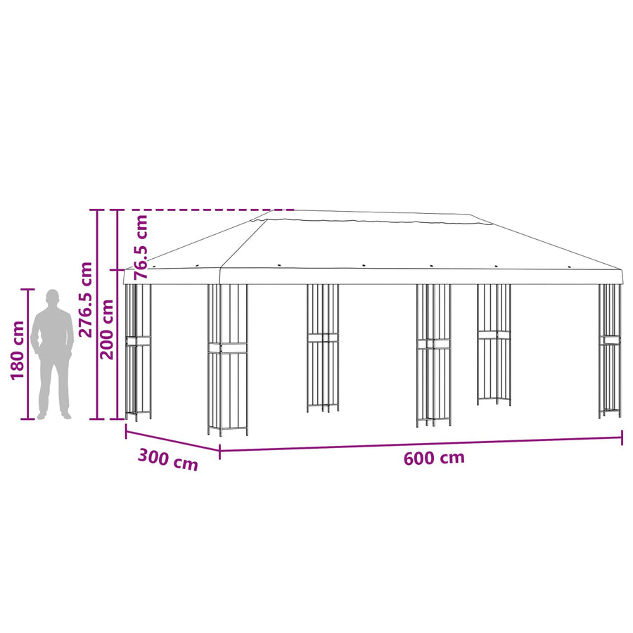 Paviljoen met zijwanden 6 x 3 m Crèmekleurig Polyester en staal