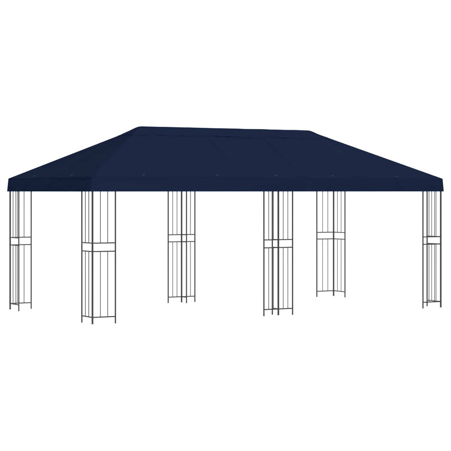 Paviljoen met zijwanden 6 x 3 m Blauw Polyester en staal 190