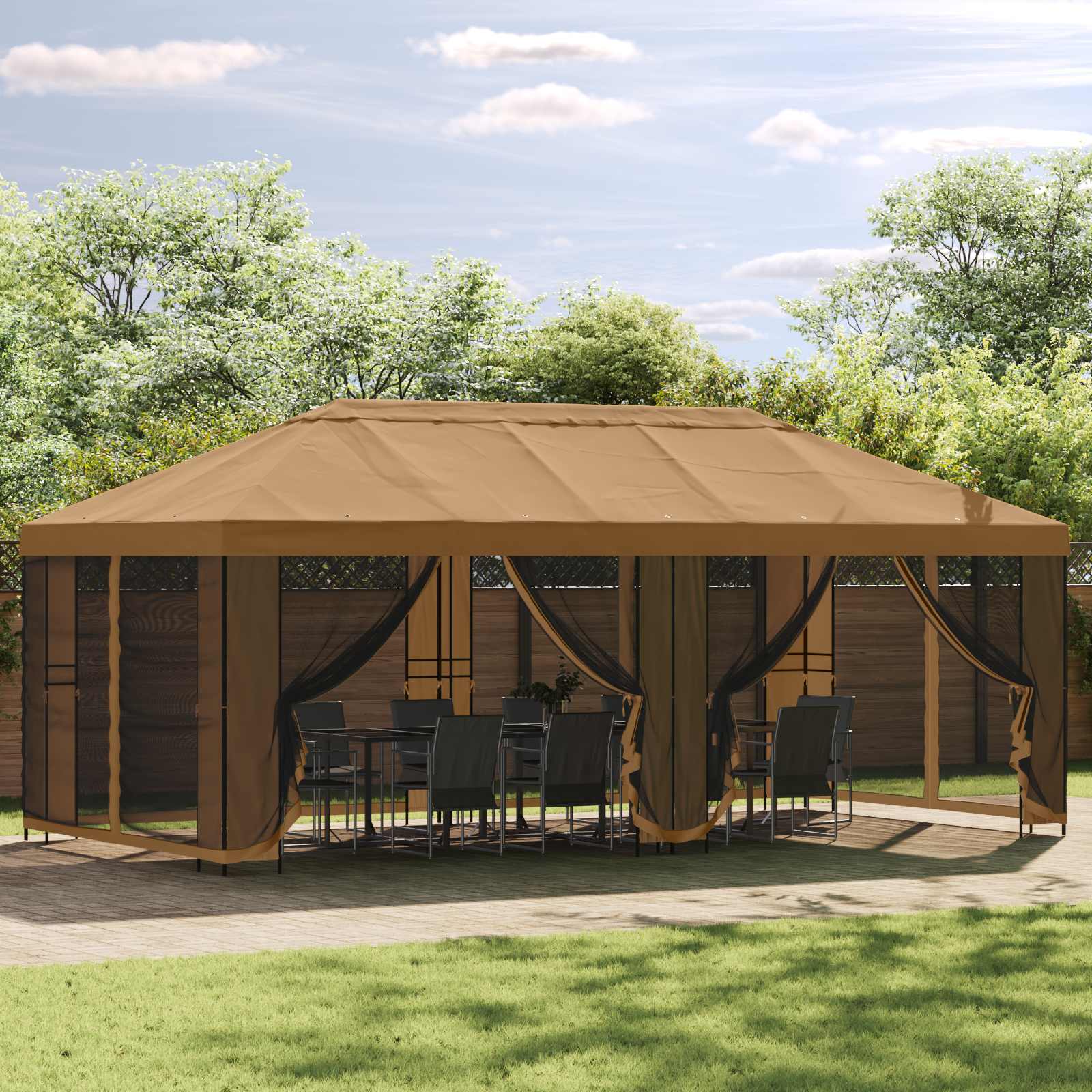 Paviljoen met zijwanden 6 x 3 m Beige Polyester en staal 190
