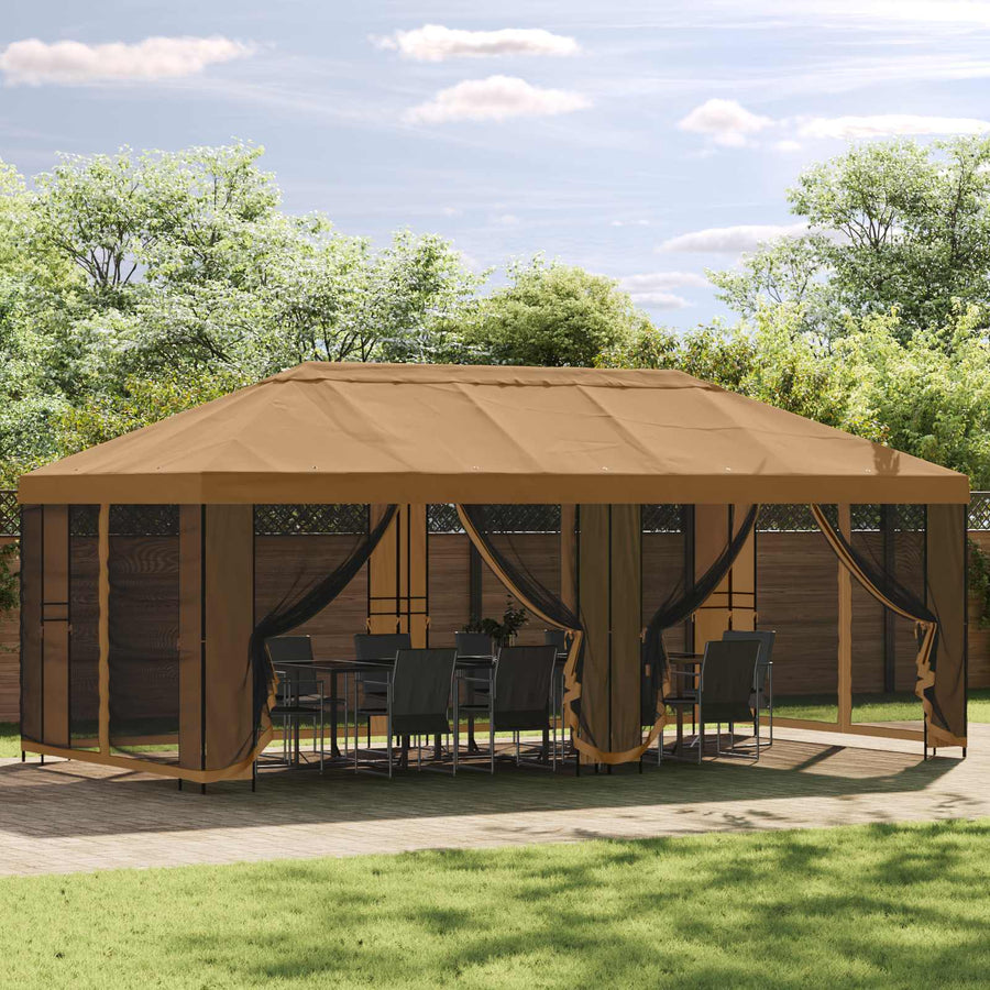 Paviljoen met zijwanden 6 x 3 m Beige Polyester en staal 190