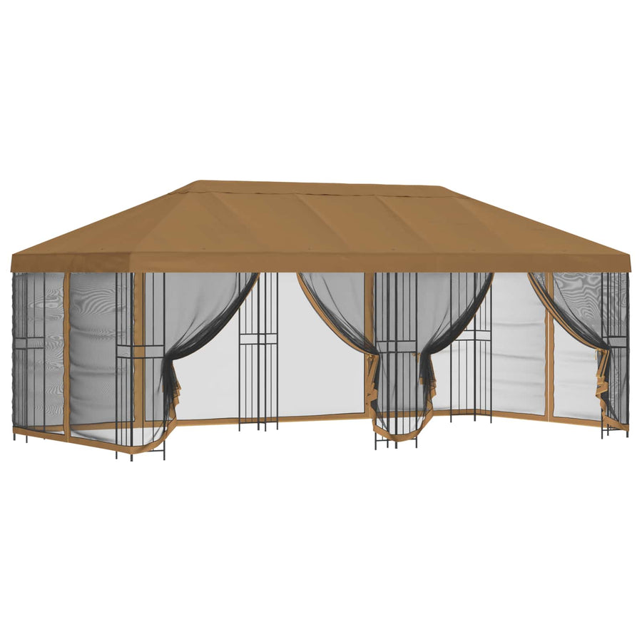 Paviljoen met zijwanden 6 x 3 m Beige Polyester en staal 190
