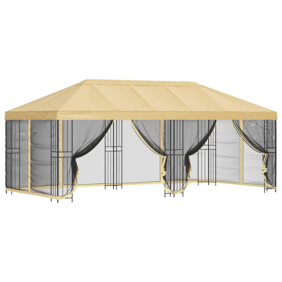 Paviljoen met zijwanden 6 x 3 m Crèmekleurig Polyester en staal