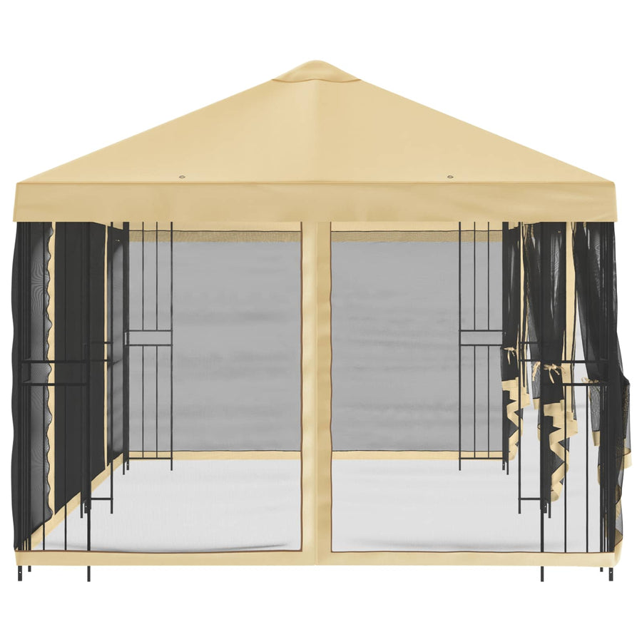 Paviljoen met zijwanden 6 x 3 m Crèmekleurig Polyester en staal