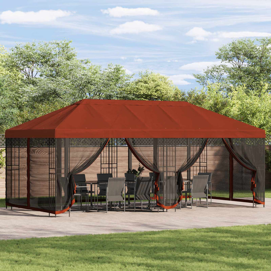 Paviljoen met zijwanden 6 x 3 m Terracotta Polyester en staal