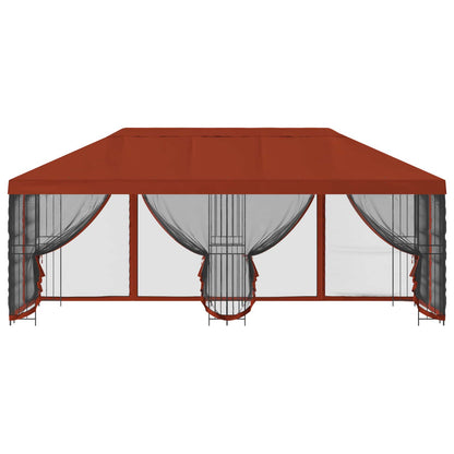 Paviljoen met zijwanden 6 x 3 m Terracotta Polyester en staal