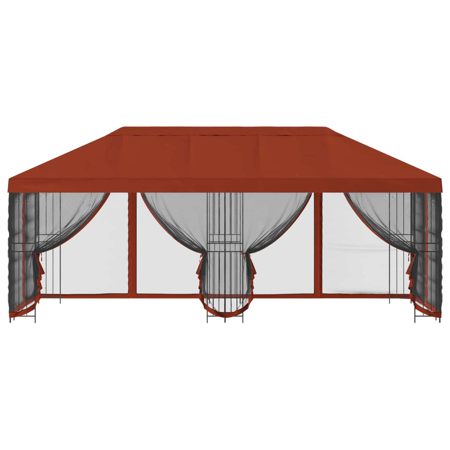 Paviljoen met zijwanden 6 x 3 m Terracotta Polyester en staal