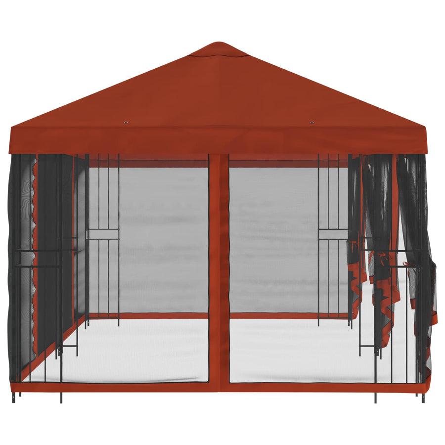 Paviljoen met zijwanden 6 x 3 m Terracotta Polyester en staal