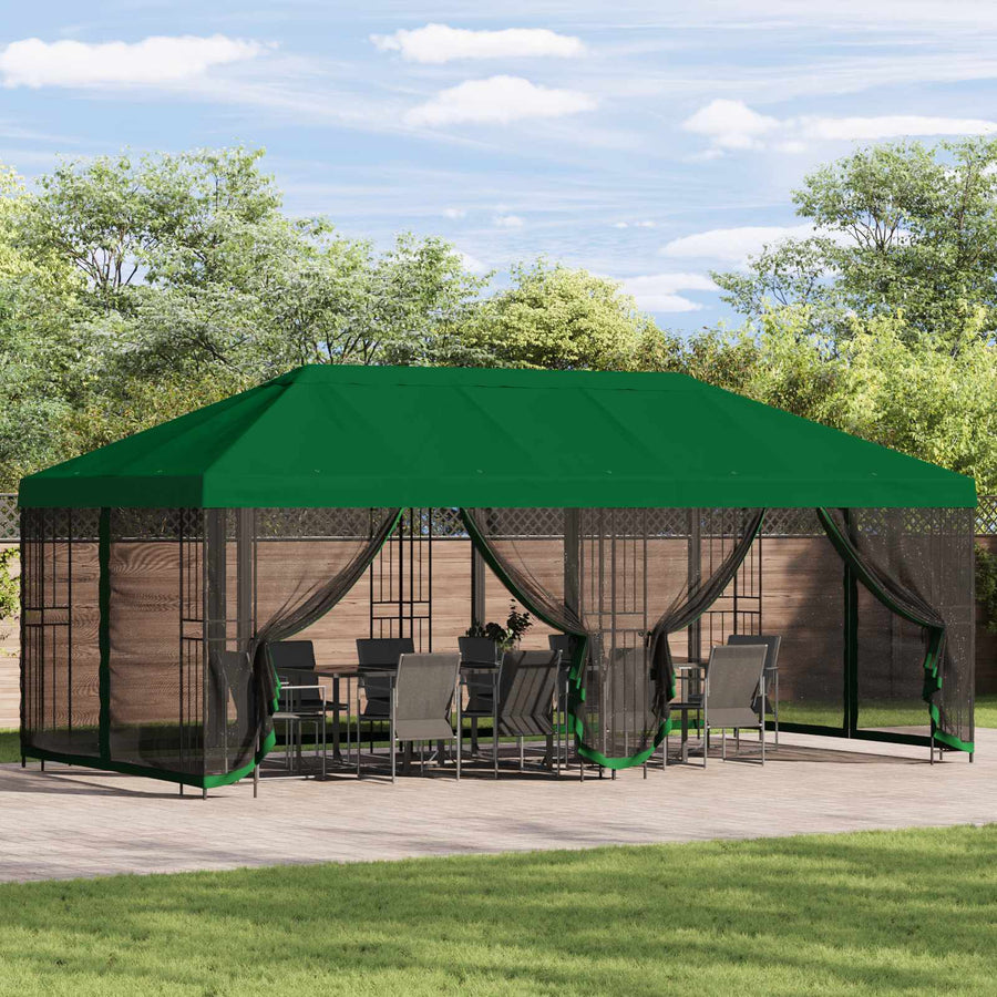Paviljoen met zijwanden 6 x 3 m Groen Polyester en staal 190
