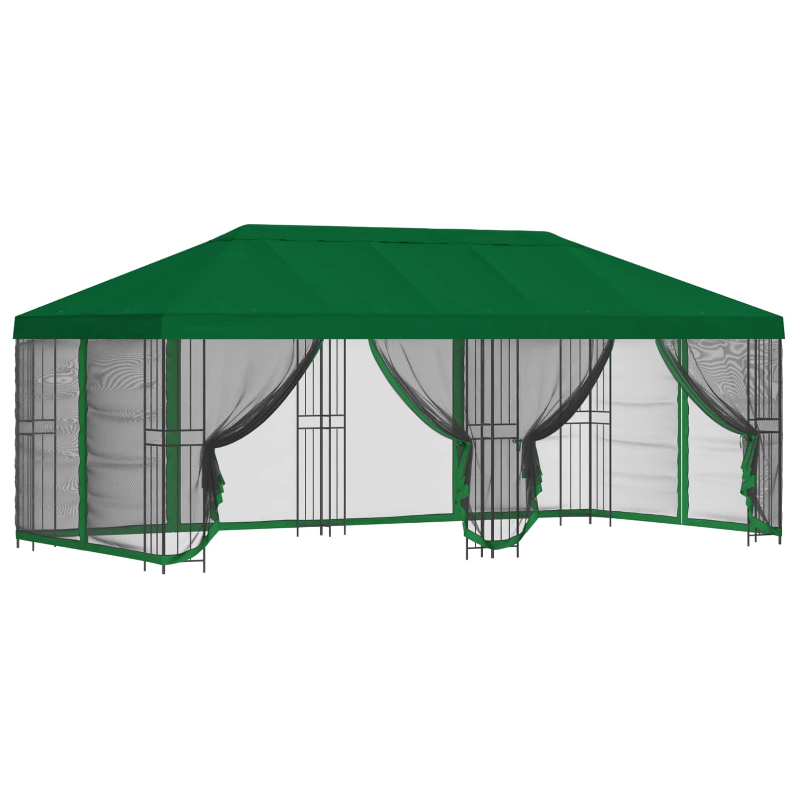 Paviljoen met zijwanden 6 x 3 m Groen Polyester en staal 190