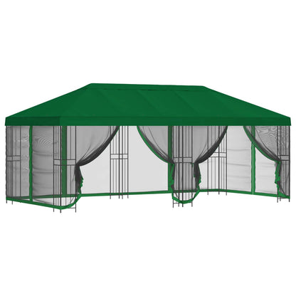Paviljoen met zijwanden 6 x 3 m Groen Polyester en staal 190