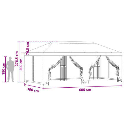 Paviljoen met zijwanden 6 x 3 m Groen Polyester en staal 190