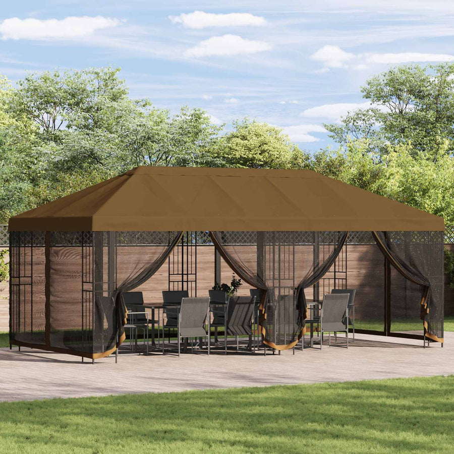 Paviljoen met zijwanden 6 x 3 m Taupe Polyester en staal 190