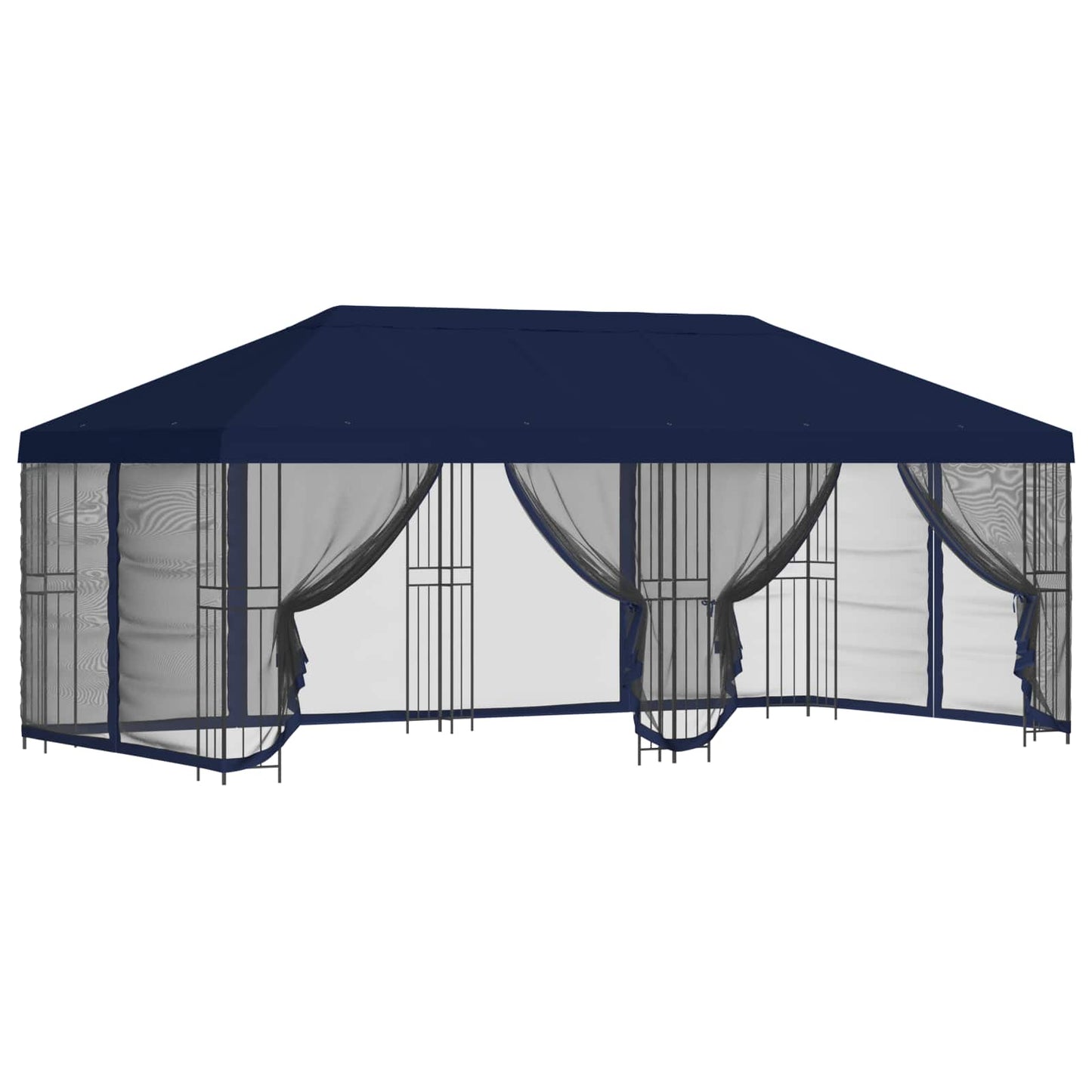 Paviljoen met zijwanden 6 x 3 m Blauw Polyester en staal 190