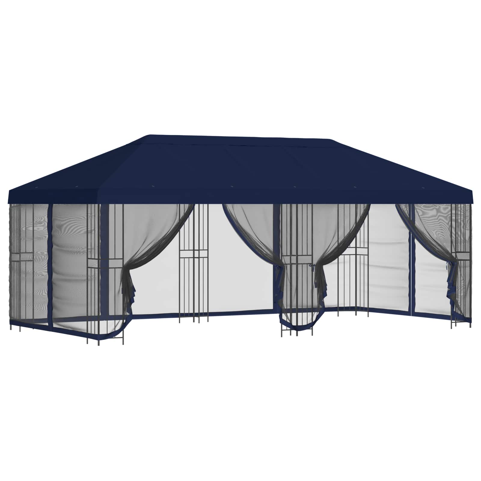 Paviljoen met zijwanden 6 x 3 m Blauw Polyester en staal 190