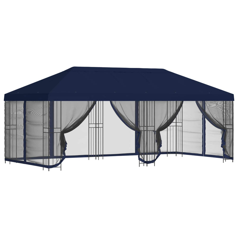 Paviljoen met zijwanden 6 x 3 m Blauw Polyester en staal 190
