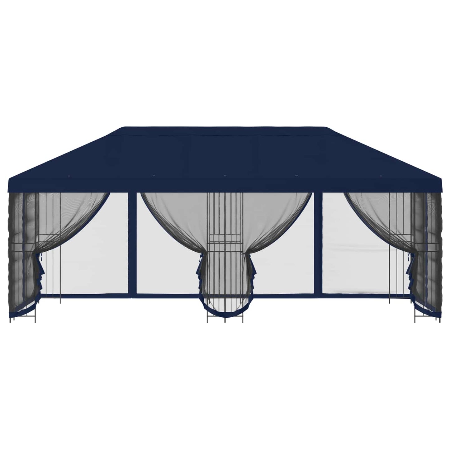Paviljoen met zijwanden 6 x 3 m Blauw Polyester en staal 190
