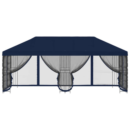 Paviljoen met zijwanden 6 x 3 m Blauw Polyester en staal 190