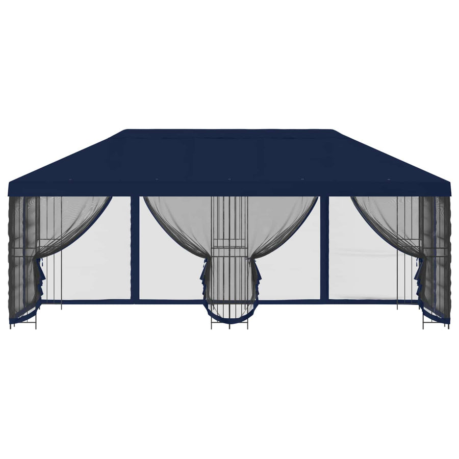 Paviljoen met zijwanden 6 x 3 m Blauw Polyester en staal 190