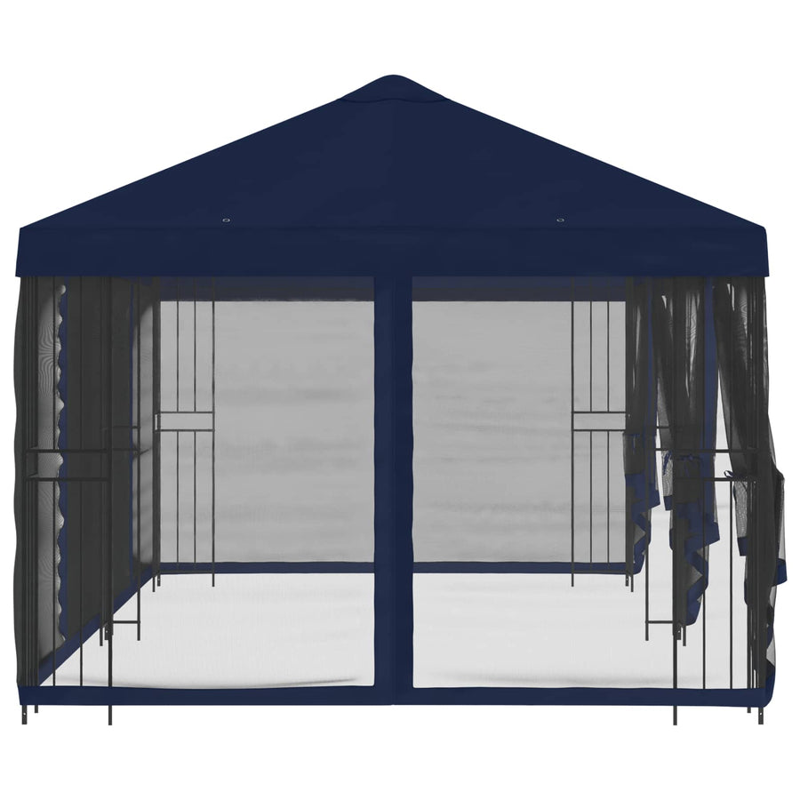 Paviljoen met zijwanden 6 x 3 m Blauw Polyester en staal 190