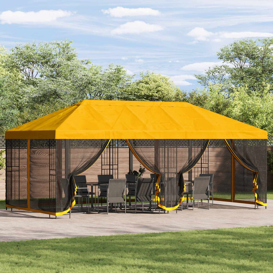 Paviljoen met zijwanden 6 x 3 m Geel Polyester en staal 190