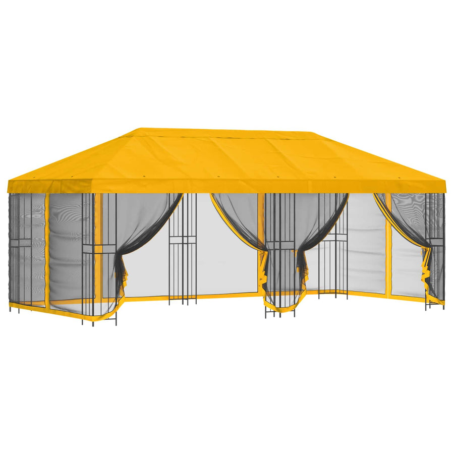 Paviljoen met zijwanden 6 x 3 m Geel Polyester en staal 190